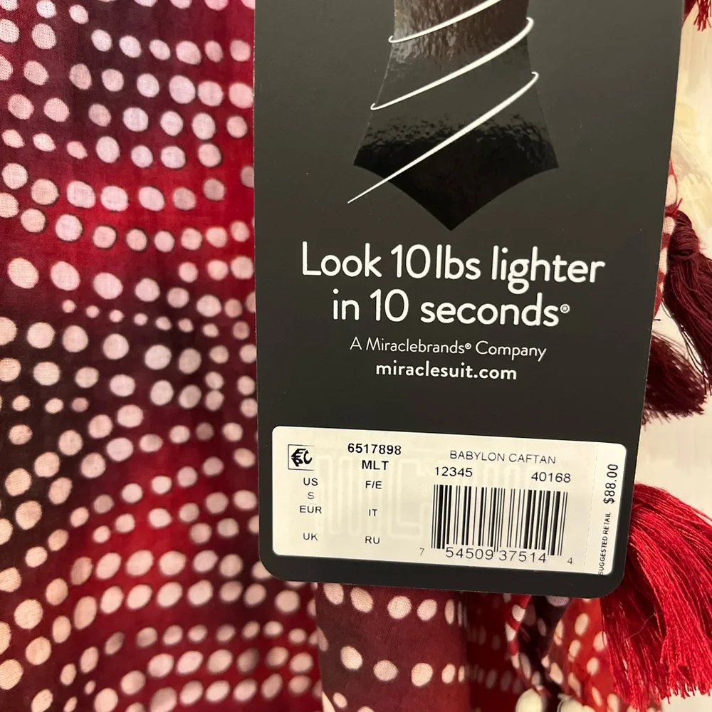 🆕 Miraclesuit Caftan Swimsuit Cover-up Women’s Tassles Cotton Red White Size S - Picture 5 of 9